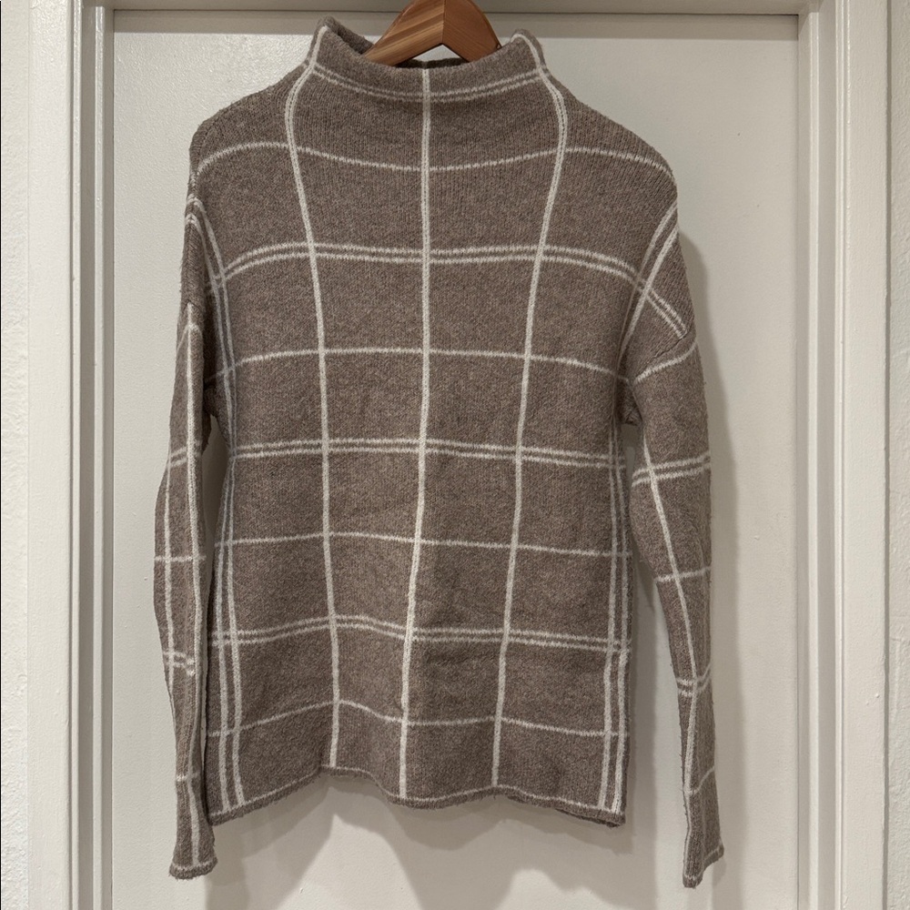 Christian Siriano Beige/Cream Plaid Knit Boucle Sweater Sz XS